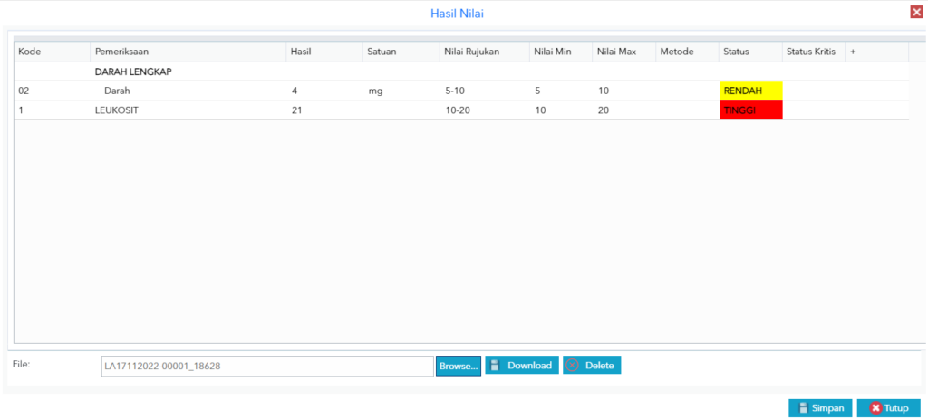 hasil penarikan sampel Software Laboratorium Trustmedis