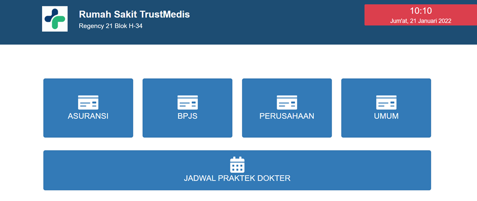 Tampilan display layar antrean faskes mesin E-Kios