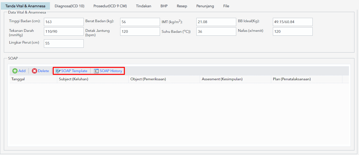 SOAP History & Template Trustmedis